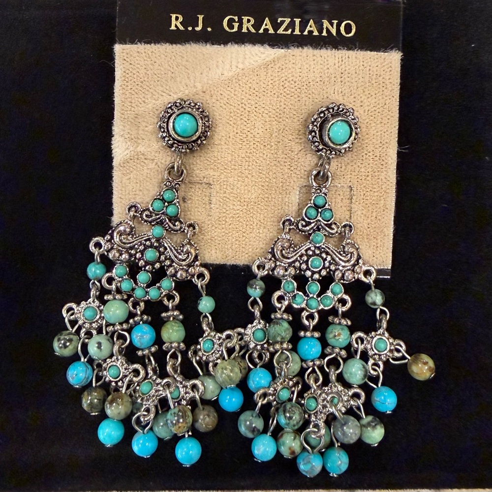 R.J. Graziano Faux Turquoise and Silver Drop Earrings